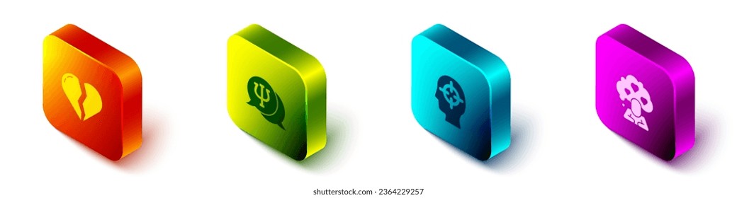 Setzen Sie ironisches gebrochenes Herz oder Scheidung, Psychologie, Psi, Suche Problem und Symbol. Vektorgrafik