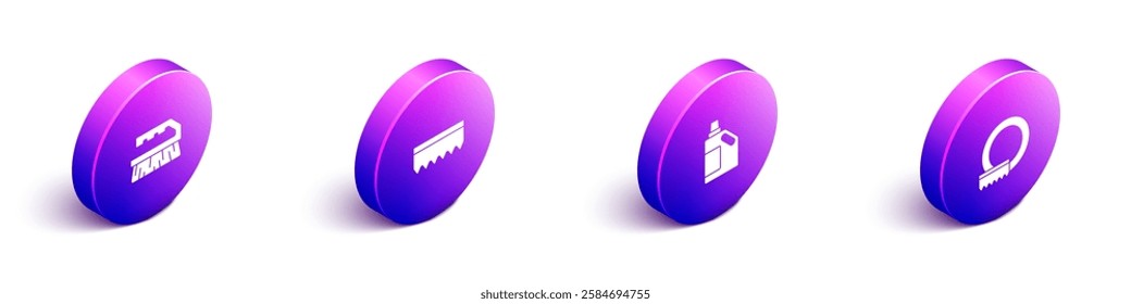 Set Isometric Brush for cleaning, Sponge, Bottle agent and Washing dishes icon. Vector