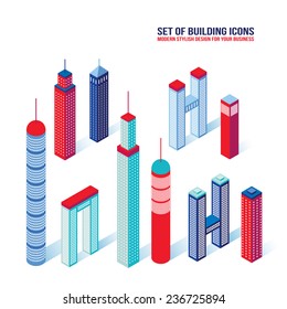 Set of isometric building icons 3D Architecture