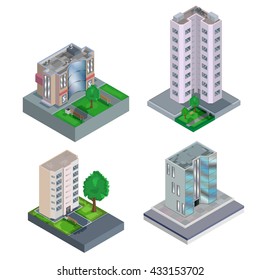 Set of isometric building. Vector illustration