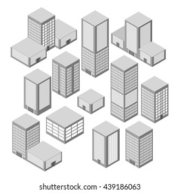   Set of  isometric  buildings, blocks of flats, office. Elements for city logo.