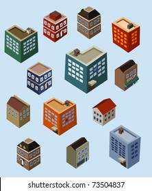 Set of Isometric Buildings. Compose your own city