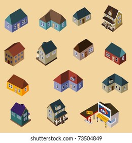 Set of Isometric Buildings and Houses. Compose your own city