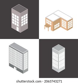 set of isometric buildings urban