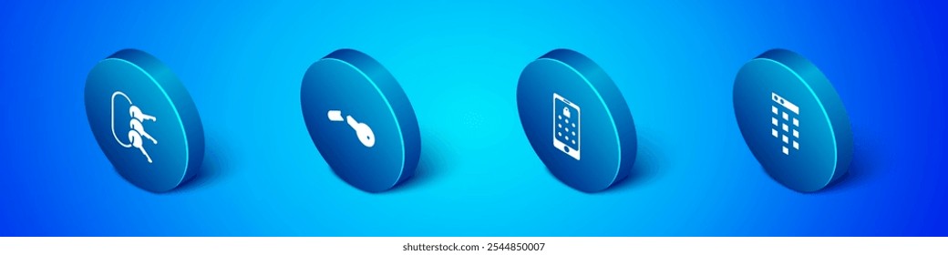 Set Isometric Bunch of keys, Mobile and graphic password, Password protection and Broken icon. Vector