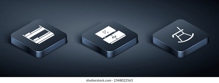 Set Isometric Bunk bed, Armchair and TV table stand icon. Vector