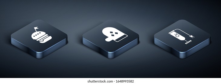 Set Isometric Burger , Blender  and Oven glove  icon. Vector