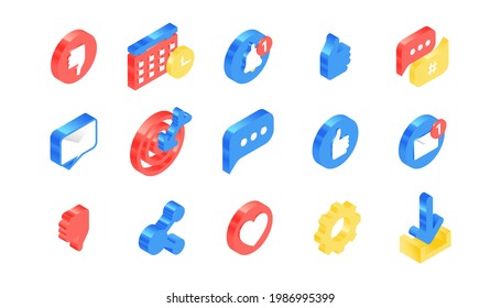 Set Isometric Business Icons. Modern Flat Vector Illustration. Social Media Template.