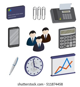Set of isometric business items, isolated on a white background. Vector illustration.