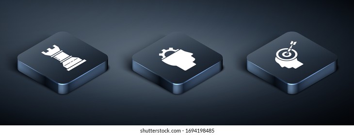 Set Isometric Business strategy, Head hunting concept and Human with gear inside icon. Vector