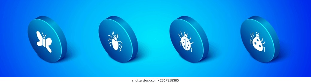 Set Isometric Butterfly, Mite, Ladybug and Beetle deer icon. Vector