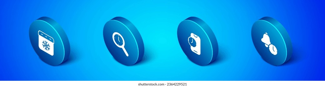 Set Isometric Calendar winter, Alarm clock app mobile,  and Magnifying glass with icon. Vector
