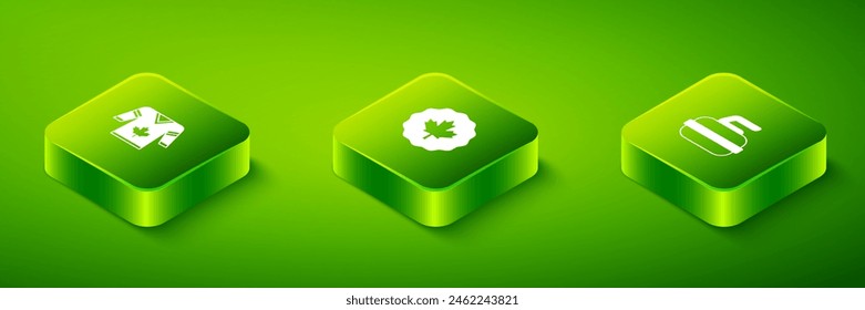 Set Isometric Canadian maple leaf, Stone for curling and Hockey jersey icon. Vector