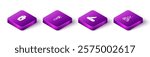 Set Isometric Canteen water bottle, Flashlight, Swiss army knife and Campfire icon. Vector