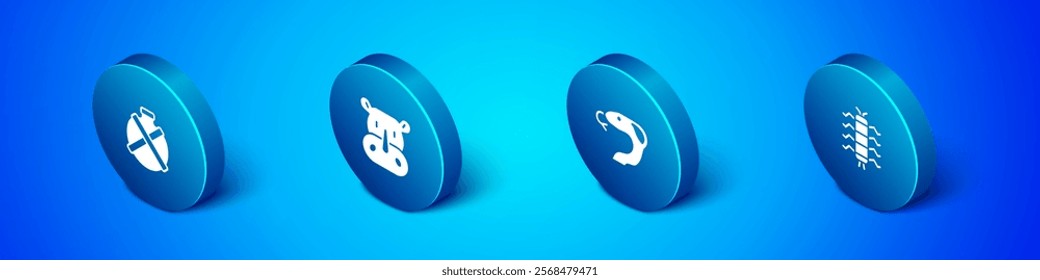 Set Isometric Canteen water bottle, Snake, Centipede insect and Rhinoceros icon. Vector