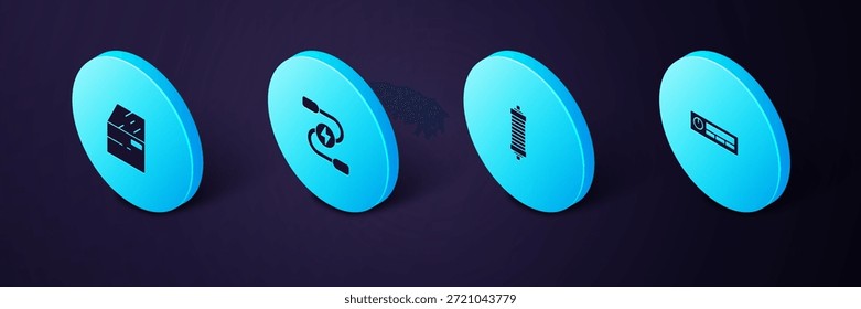 Conjunto de audio isométrico del coche, amortiguador, cable de alimentación de puente de batería e icono de puerta. Vector