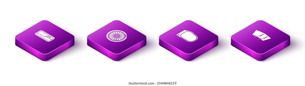 Set Isometric Car door handle, wheel, mirror and Windscreen wiper icon. Vector