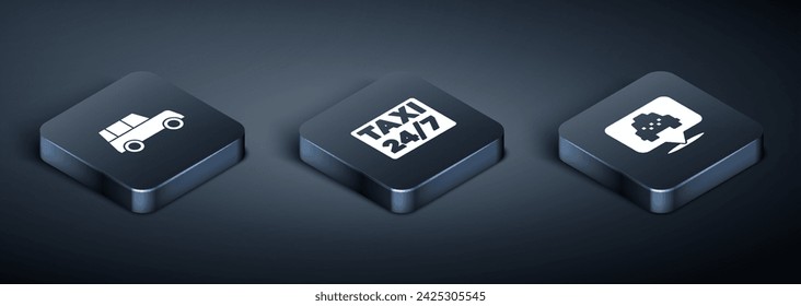 Set Isometric Car, Location with taxi and  icon. Vector