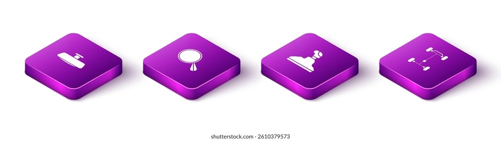 Set Isometric Car mirror, , Gear shifter and Chassis car icon. Vector