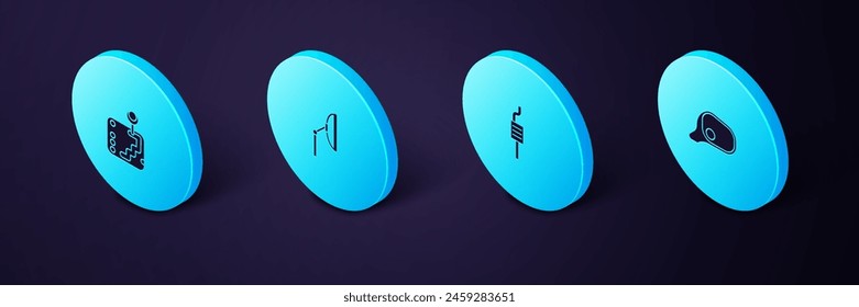 Set Isometric Car mirror, muffler, Windscreen wiper and Gear shifter icon. Vector
