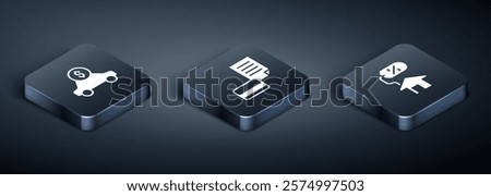 Set Isometric Car rental, House with percant and Credit card icon. Vector