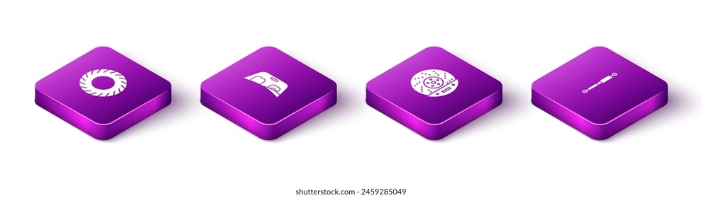 Set Isometric Car tire, windscreen, brake disk with caliper and Shock absorber icon. Vector