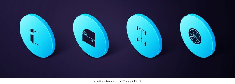 Ajuste el icono Isometric Car Wheel, el coche del chasis, la puerta y el espejo retrovisor lateral del camión. Vector