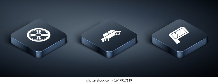 Stellen Sie das Symbol für das Symbol des Motorrades, des Autospiegels und des Autos ein. Vektorillustration