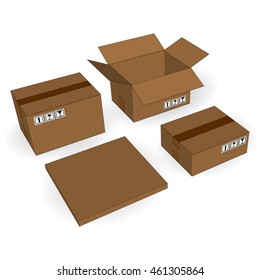 Set isometric cardboard boxes 3d  isolated.  Move box business. Vector illustration on a white background.