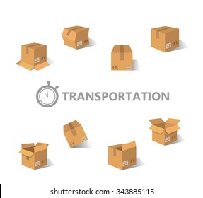 Set of  isometric cardboard boxes isolated on white. Eps8.