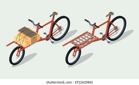 Set of isometric cargo bike with a parcel box 