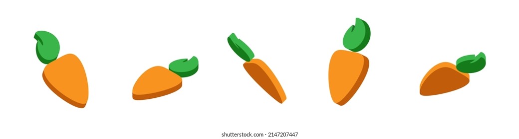 Juego de zanahorias isométricas. 3.ª zanahoria. zanahoria de caricatura aislada de fondo blanco. Vector clipart.