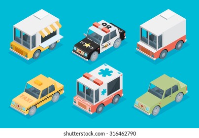 Set of the isometric cars