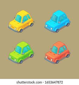 Set of isometric cars. Cartoon style. City transport. Vector illustration