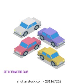 Set of Isometric Cars isolated Vector Illustration