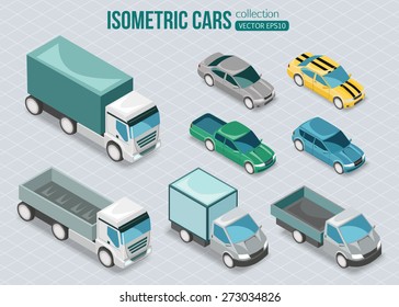 Set of isometric cars. Vector illustration.