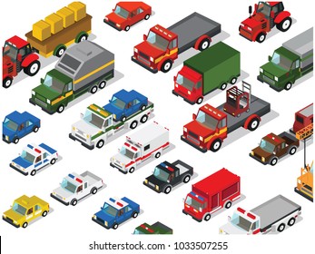 Set of isometric cars,trucks