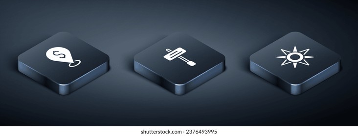 Set Isometric Cash location, Wind rose and Road traffic sign icon. Vector