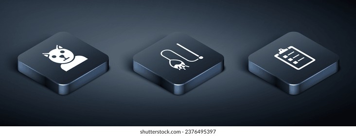 Set Isometric Cat, Grooming salon price list and Pet cat toy icon. Vector