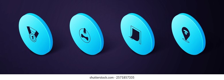 Set Isometric Cat nose, Door for pet, Dog collar and award symbol icon. Vector