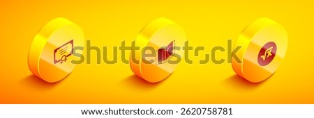 Set Isometric Certificate template, Open book and Square root of x glyph icon. Vector