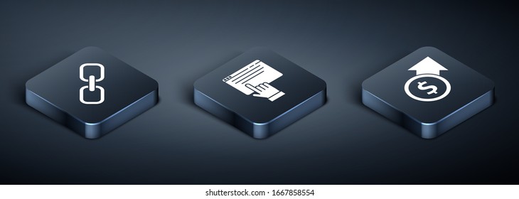 Set Isometric Chain link, Financial growth and coin and Online shopping on screen icon. Vector
