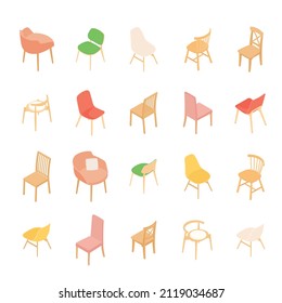 Set of isometric chairs and armchairs. Vector collection. Illustration in flat design. 