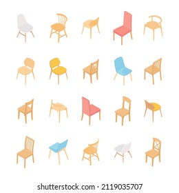 Set of isometric chairs and armchairs. Vector collection. Illustration in flat design. 