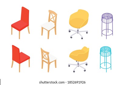 Set of isometric chairs. Vector collection. Illustration in flat design.