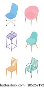 Set of isometric chairs. Vector collection. Illustration in flat design.