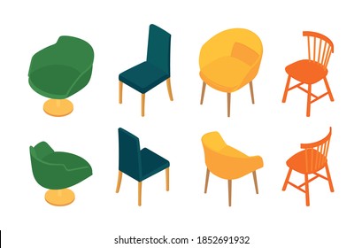 Set of isometric chairs. Vector collection. Illustration in flat design.