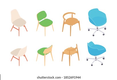 Set of isometric chairs. Vector collection. Illustration in flat design.