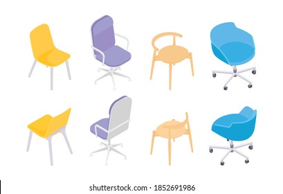 Set of isometric chairs. Vector collection. Illustration in flat design.