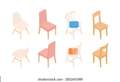 Set of isometric chairs. Vector collection. Illustration in flat design.